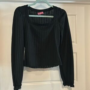 Elegant Black Cropped Long Sleeve Blouse – Women’s Medium